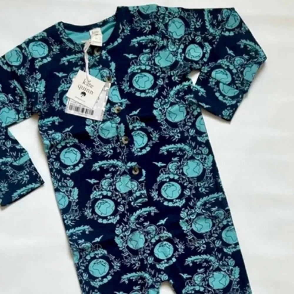 NWT Kate Quinn Organic Cotton Blue World Peace Romper Outfit & Pajamas 18-24M 2T